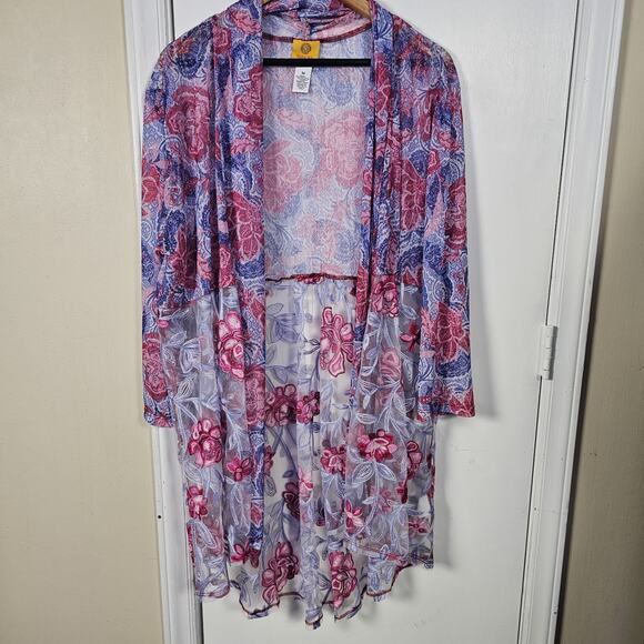 Ruby Rd. Women Embroidered Floral Sheer Kimono Sz M Fairy Whimsy Boho Bloomcore - Picture 1 of 6